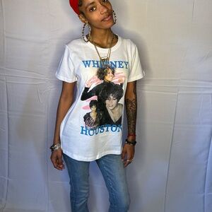 White Graphic T-Shirt with Whitney Houston Print